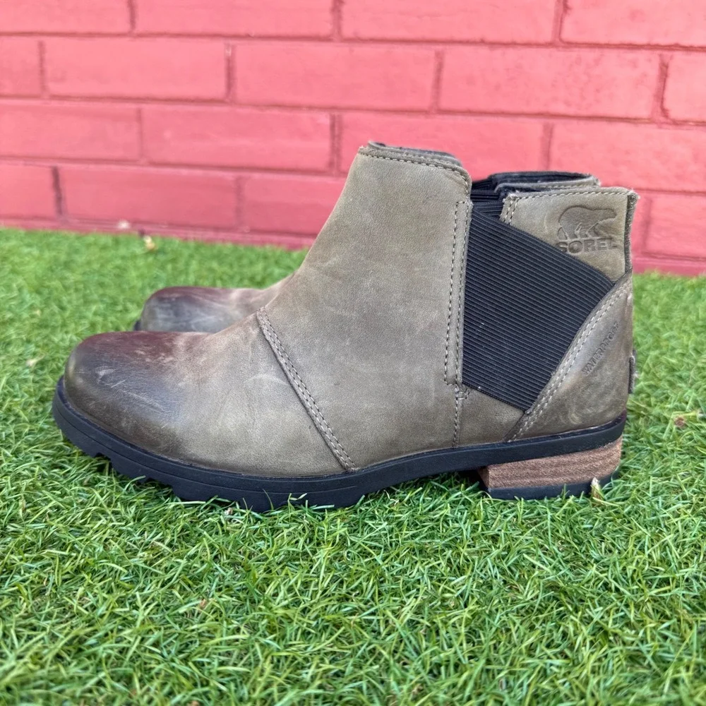 Sorel Emelie Chelsea Boots Womens 5.5 Waterproof‎ Quarry Leather NL2671-053